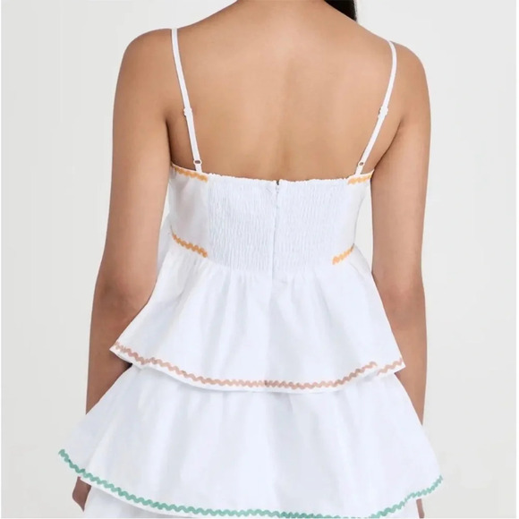 English Factory Colorblock Wave Trim 3 Tiered Dress White Ruffle NWT Size Small - Picture 2 of 12